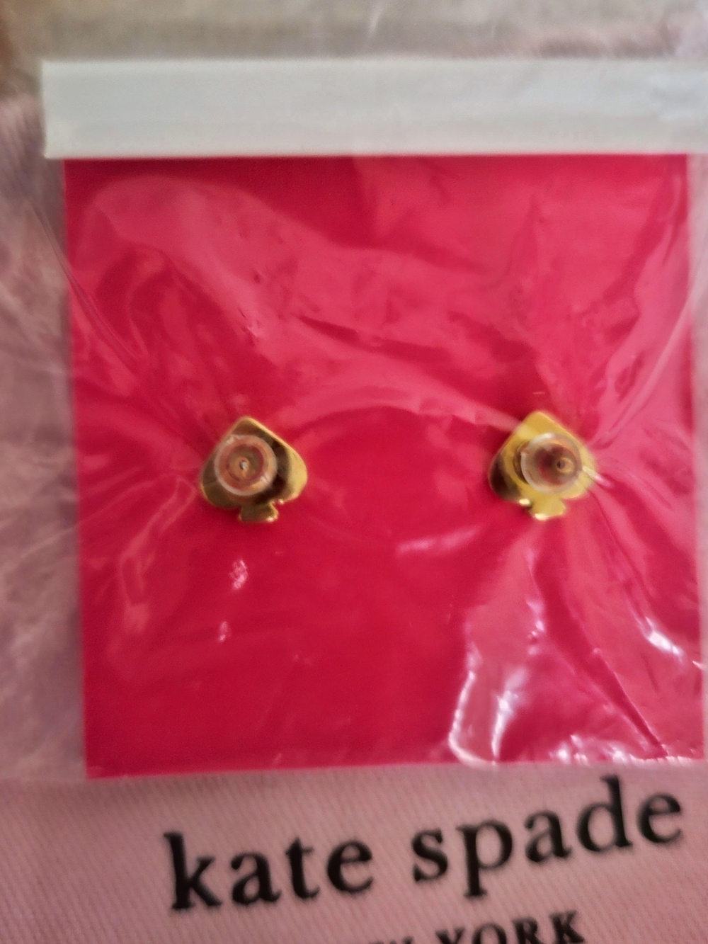 kate spade gold heart crystal stud earrings with clear stones - Picture 3 of 3